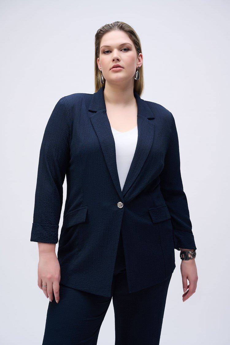 Shop Seersucker Straight Blazer Style 251082 | Midnight Blue - Joseph Ribkoff