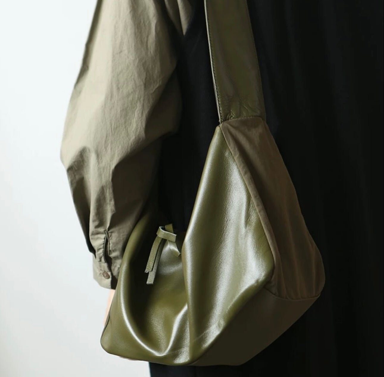 Shop Seoul Crossbody Leather/Nylon Mix Bag | Olive / Black / Grey - Outfox