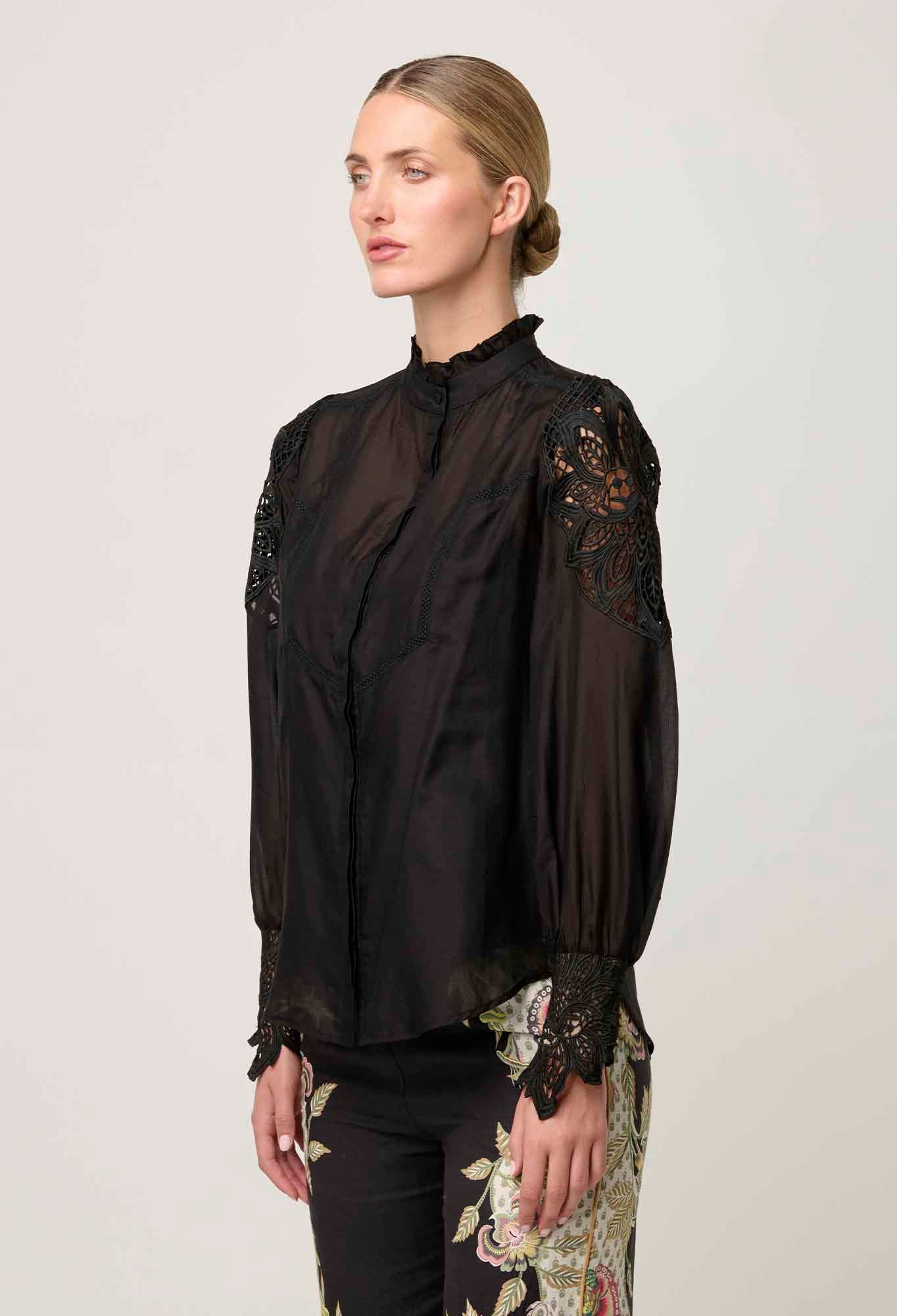 Shop Sevilla Cotton Silk Shirt in Onyx - OnceWas