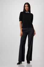 Shop Short Sleeve Sequin Collar Top - Monari