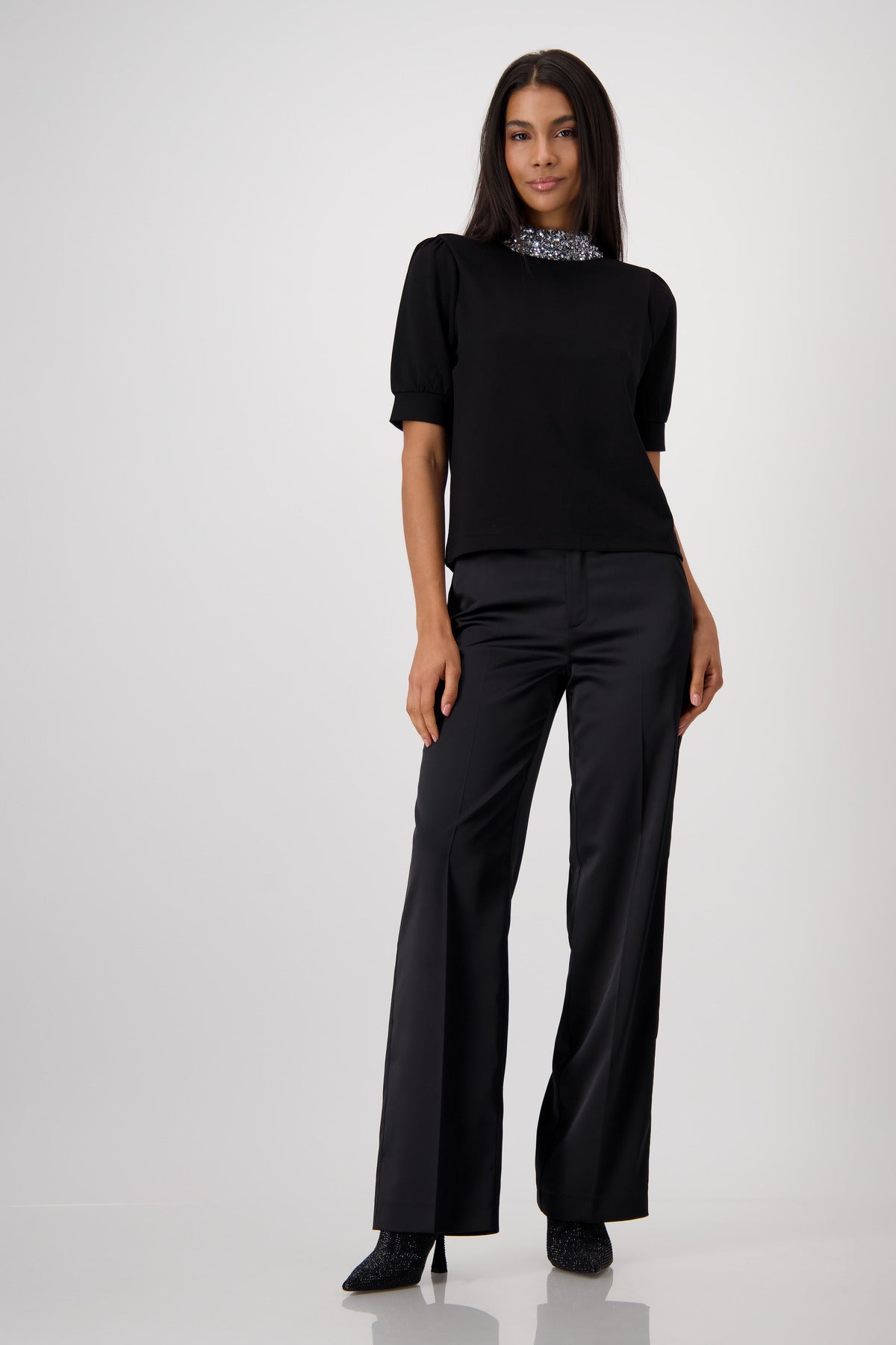 Shop Short Sleeve Sequin Collar Top - Monari