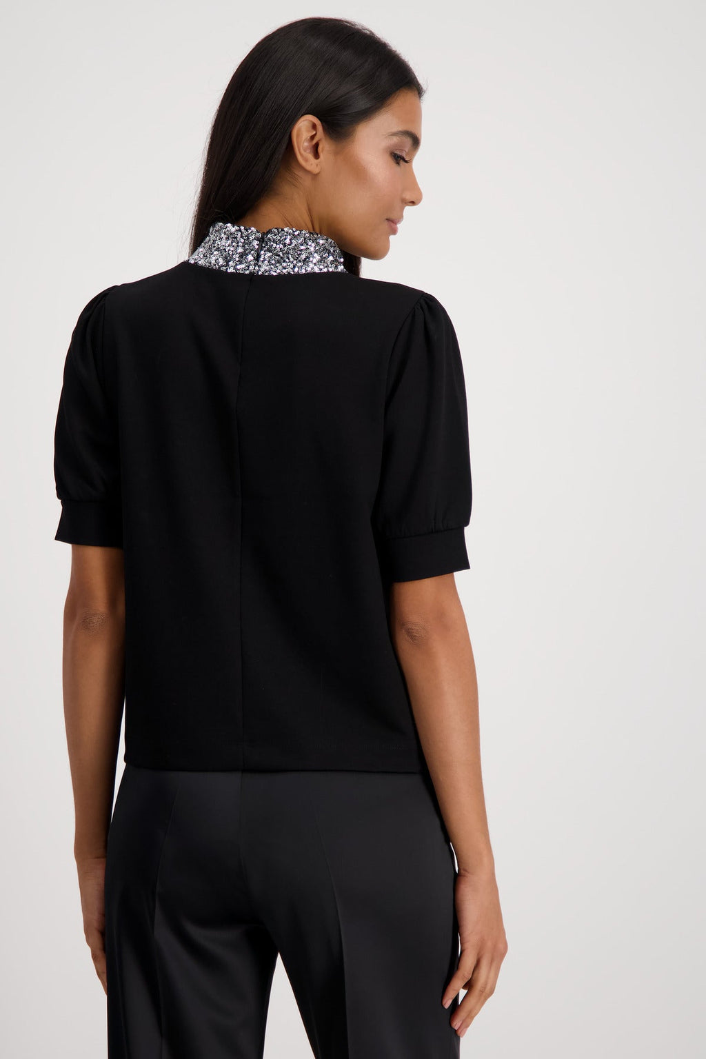 Shop Short Sleeve Sequin Collar Top - Monari