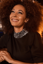 Shop Short Sleeve Sequin Collar Top - Monari