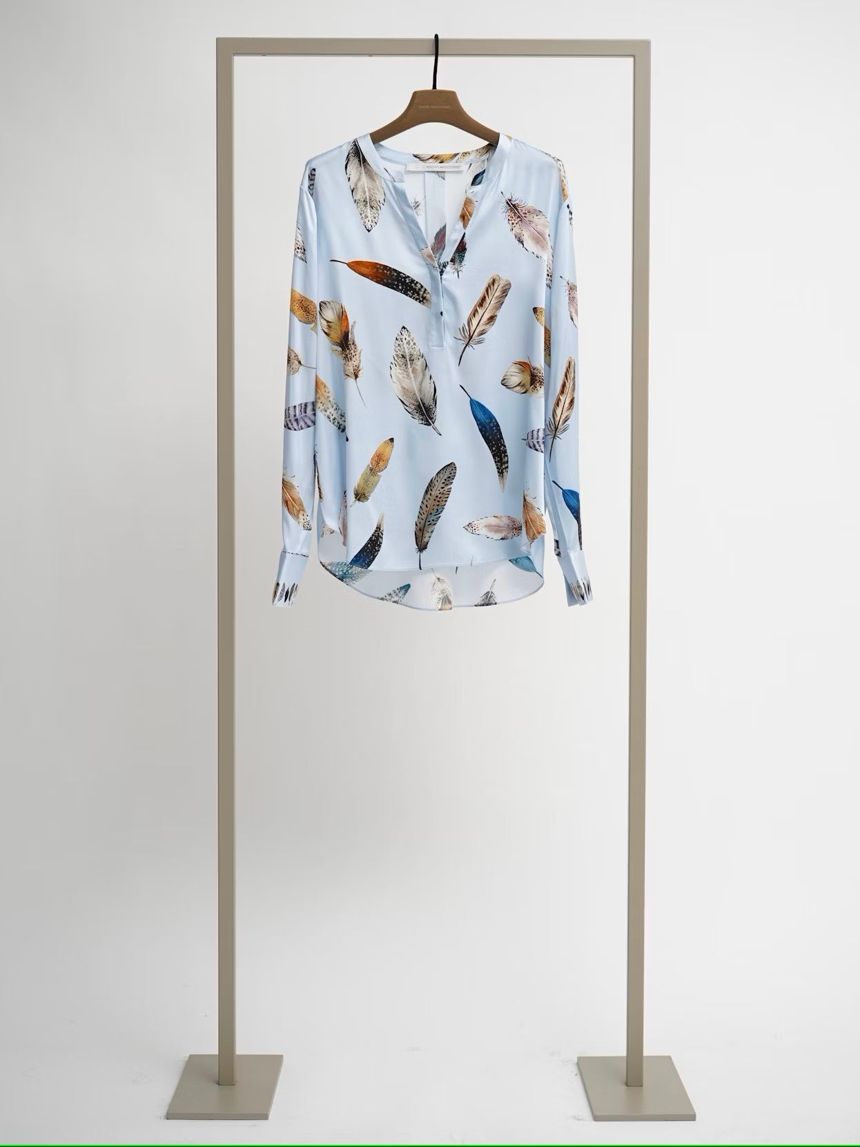 Shop Silk Shirt | Denim Multi Feather Print - Herzen's Angelegenheit