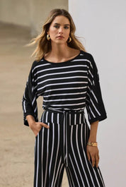 Shop Silky Knit Stripe Print Fitted Top - Joseph Ribkoff