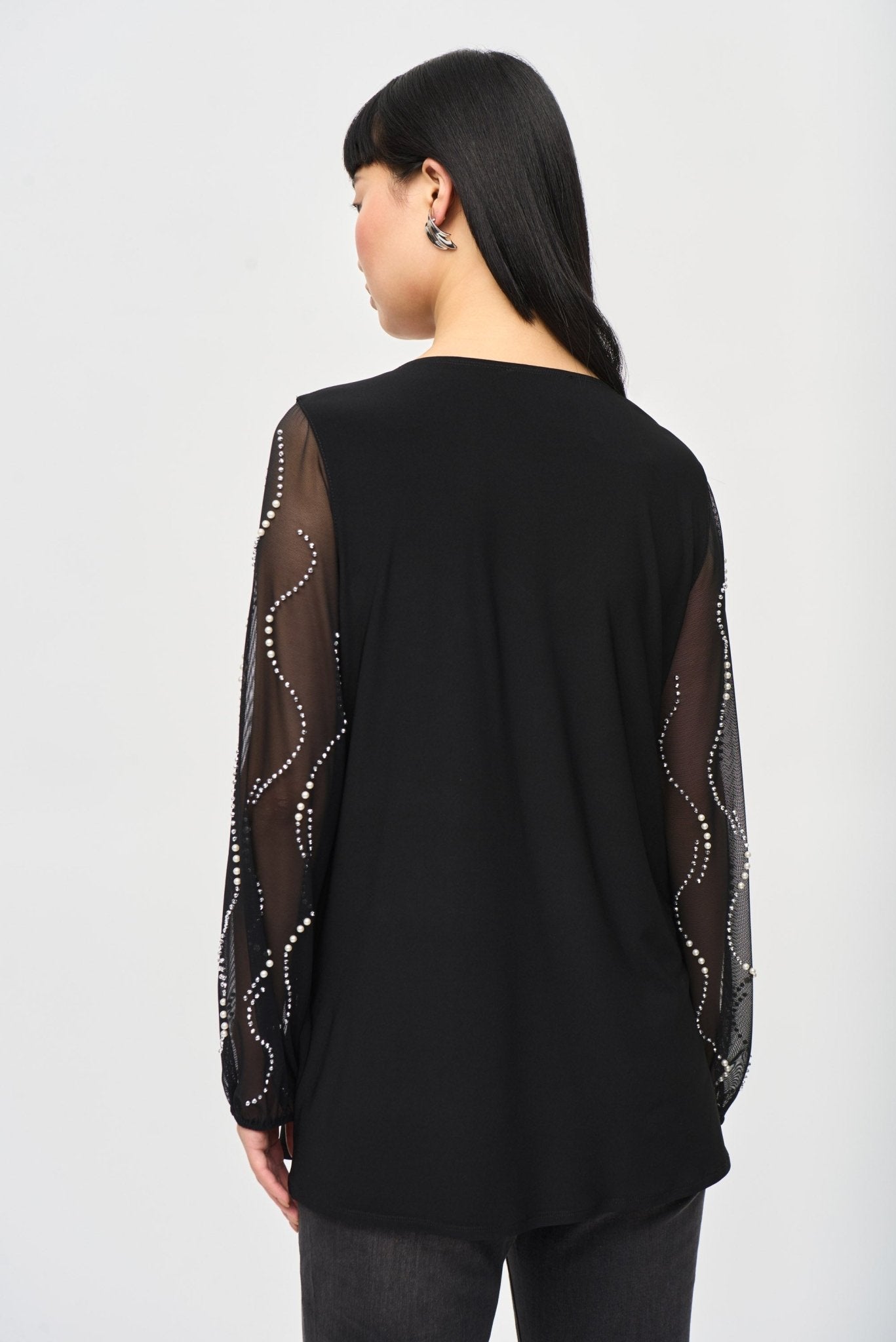 Shop Silky Knit Tunic with Beaded Sleeve Style 243132 | Black - JOSEPH RIBKOFF