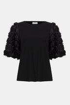 Shop Silky Top With Rosette Embroidered Sleeves - Joseph Ribkoff
