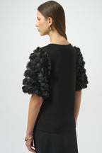 Shop Silky Top With Rosette Embroidered Sleeves - Joseph Ribkoff