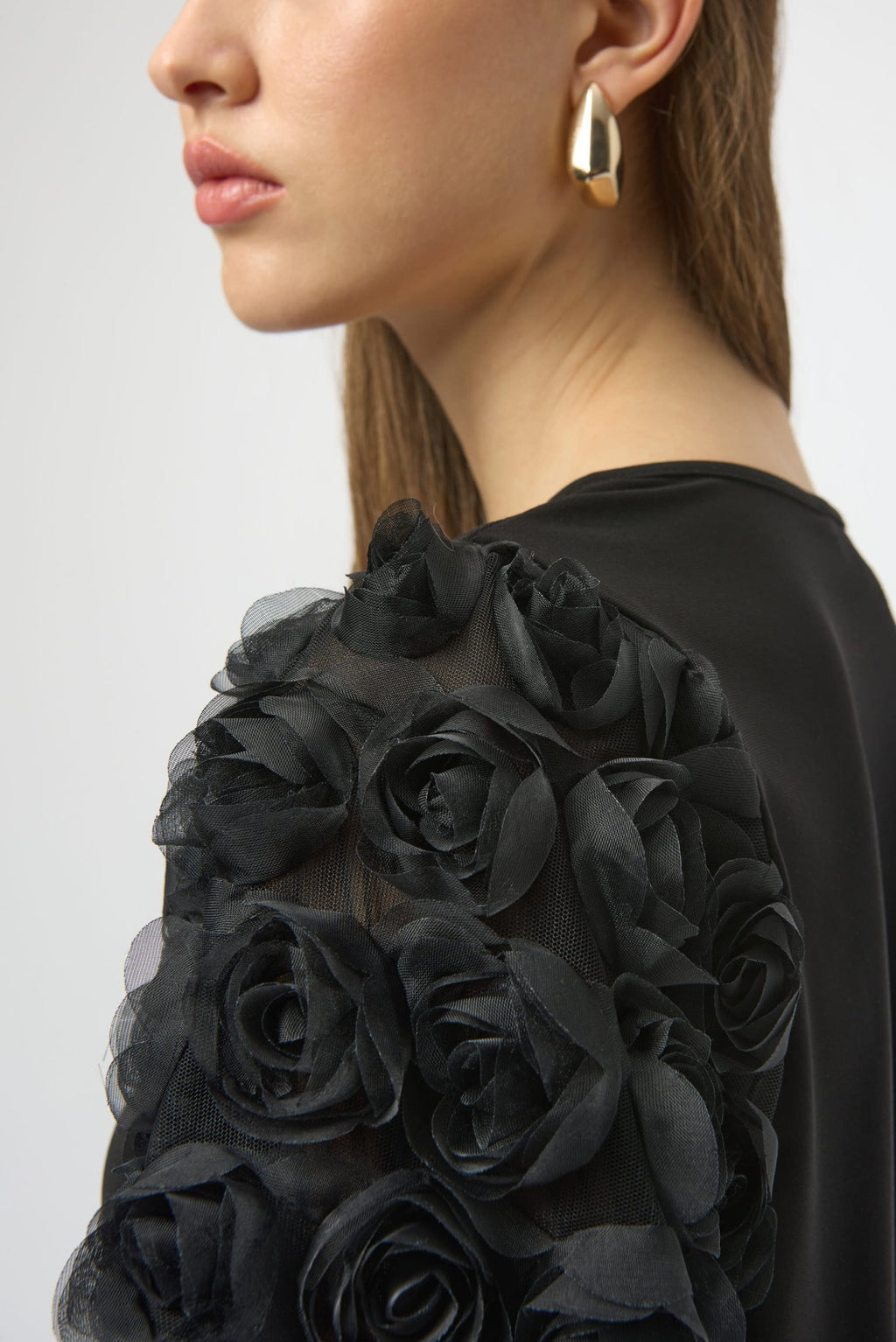 Shop Silky Top With Rosette Embroidered Sleeves - Joseph Ribkoff