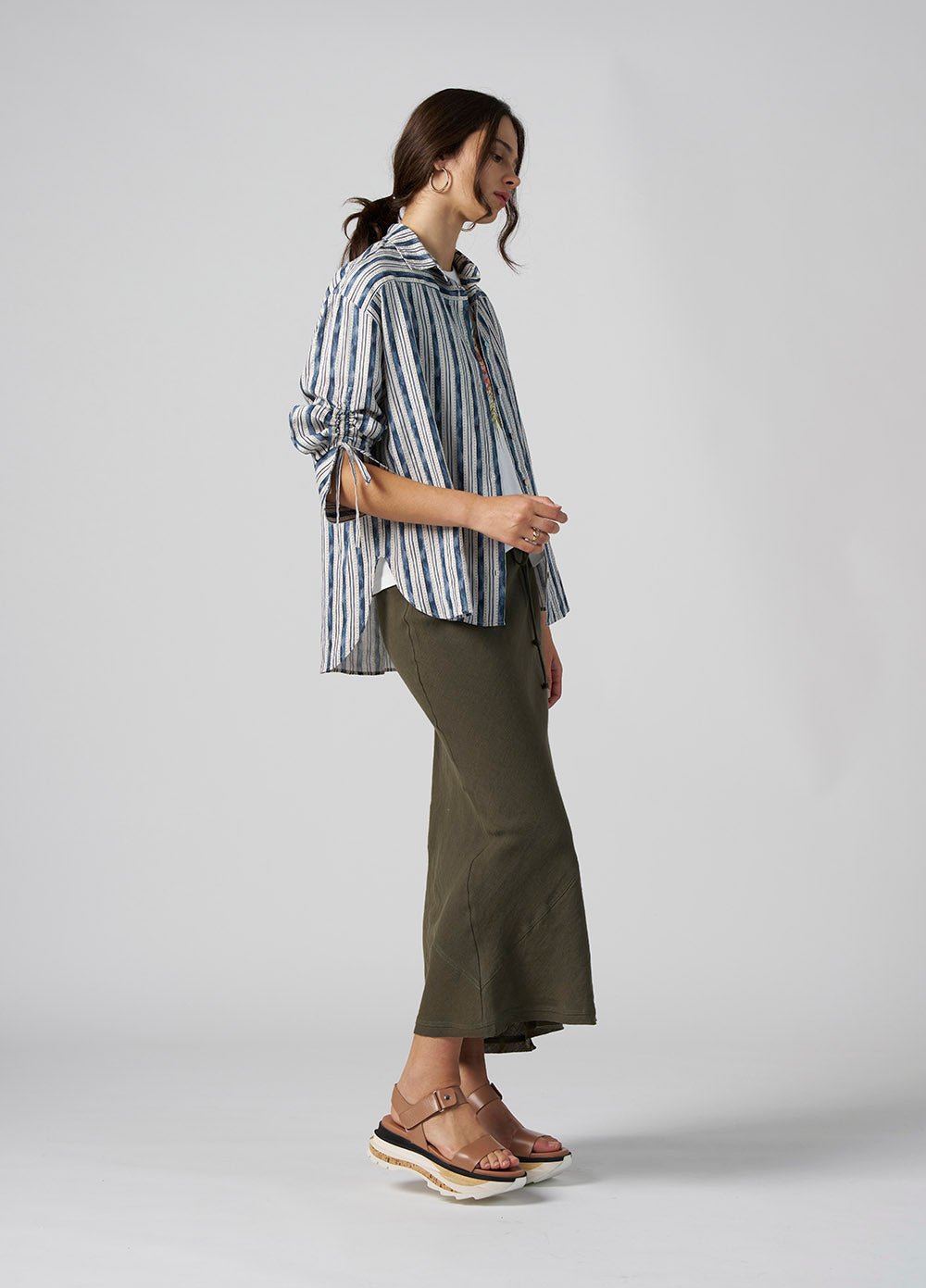 Shop Spot The Stripe Linen Shirt | Navy Sage - Madly Sweetly