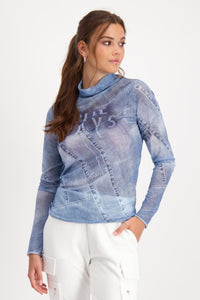 Shop Stand - Up Collar Mesh T - Shirt | Indigo Pattern - Monari