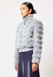 Shop Stella Faux Fur Bomber Jacket │ Ice Blue - ONCEWAS