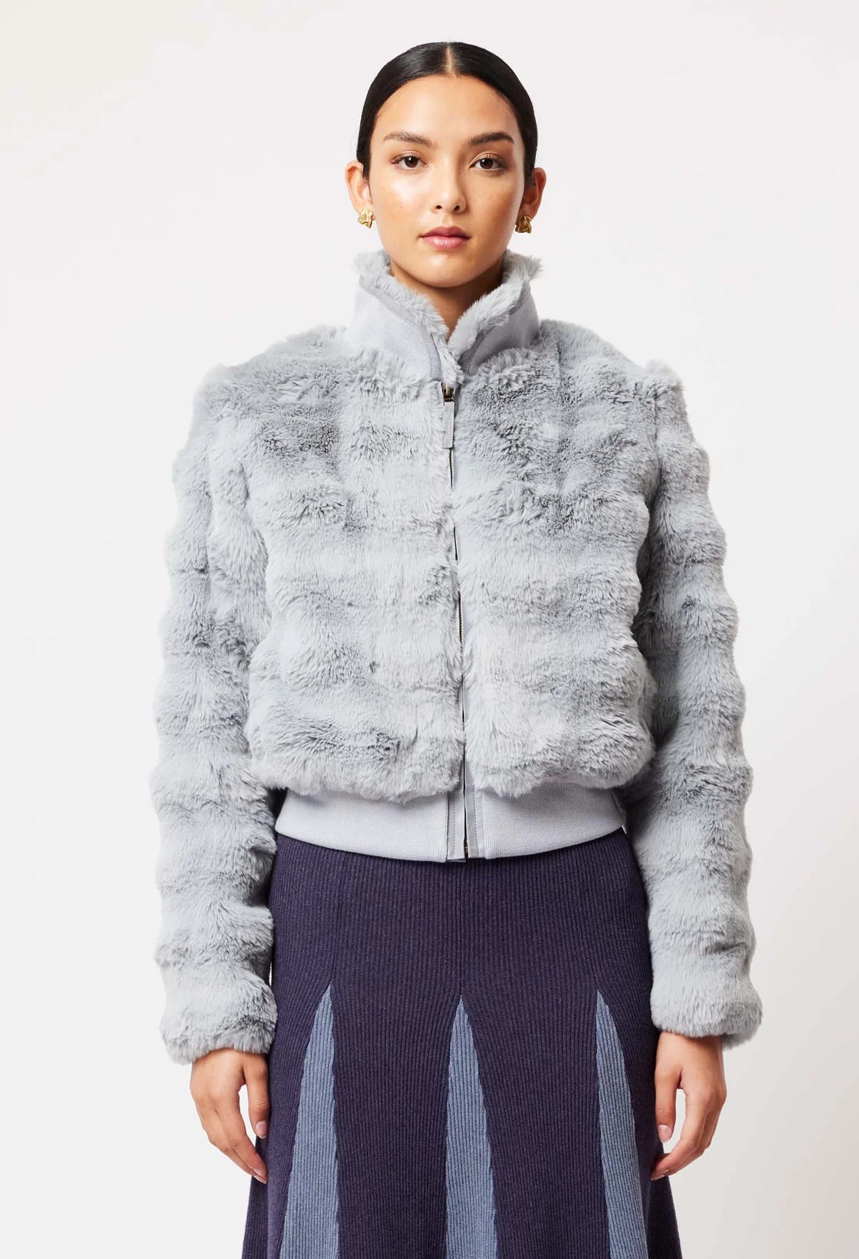 Shop Stella Faux Fur Bomber Jacket │ Ice Blue - ONCEWAS