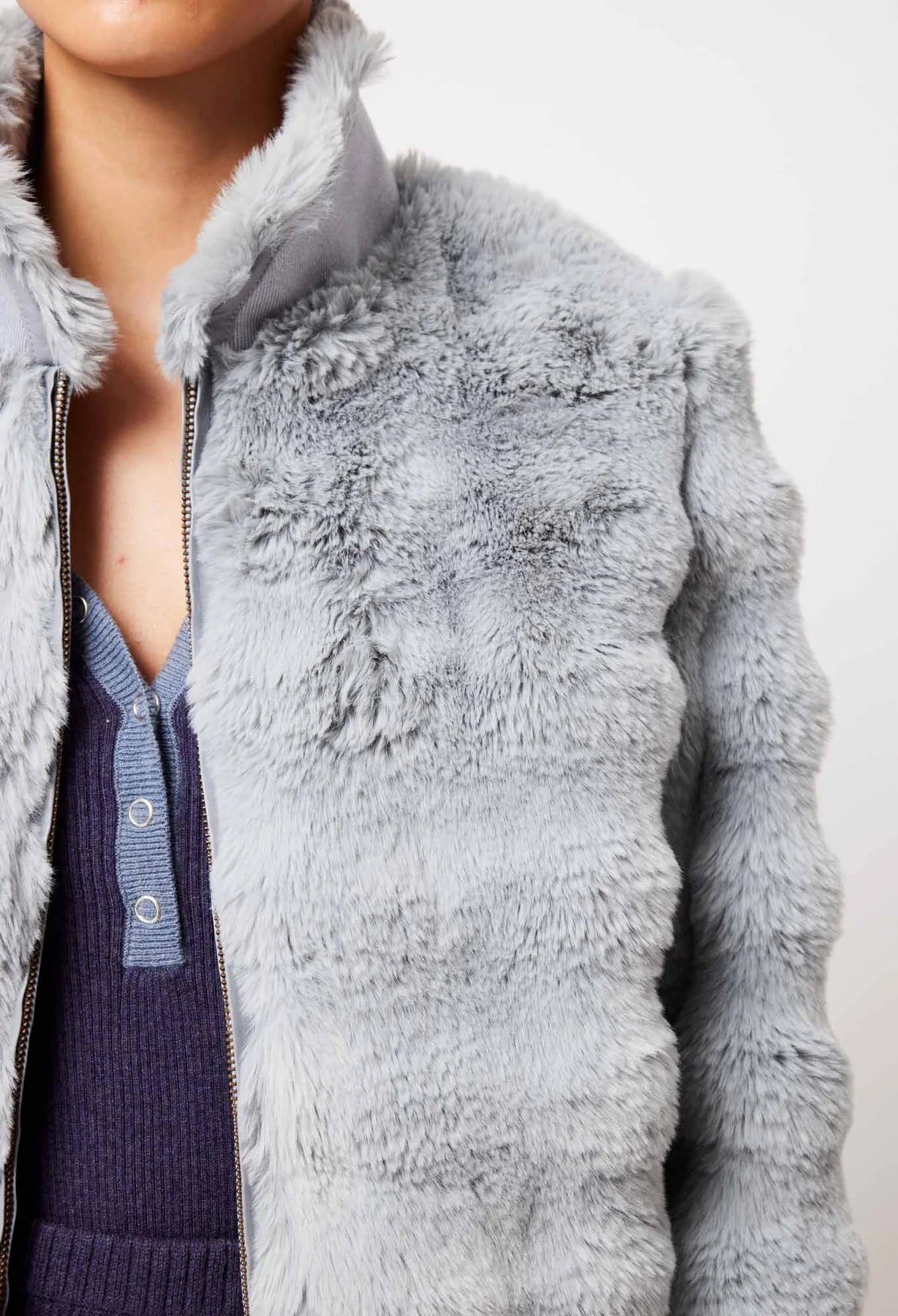 Shop Stella Faux Fur Bomber Jacket │ Ice Blue - ONCEWAS
