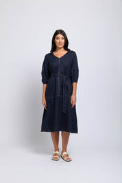 Shop Stitch & Shout Linen Midi Dress | Midnight - Foil