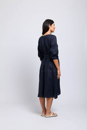 Shop Stitch & Shout Linen Midi Dress | Midnight - Foil