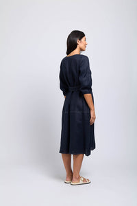 Shop Stitch & Shout Linen Midi Dress | Midnight - Foil