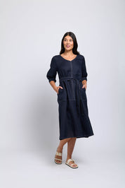 Shop Stitch & Shout Linen Midi Dress | Midnight - Foil