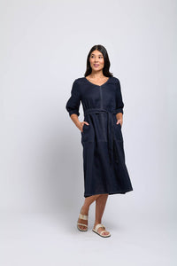 Shop Stitch & Shout Linen Midi Dress | Midnight - Foil