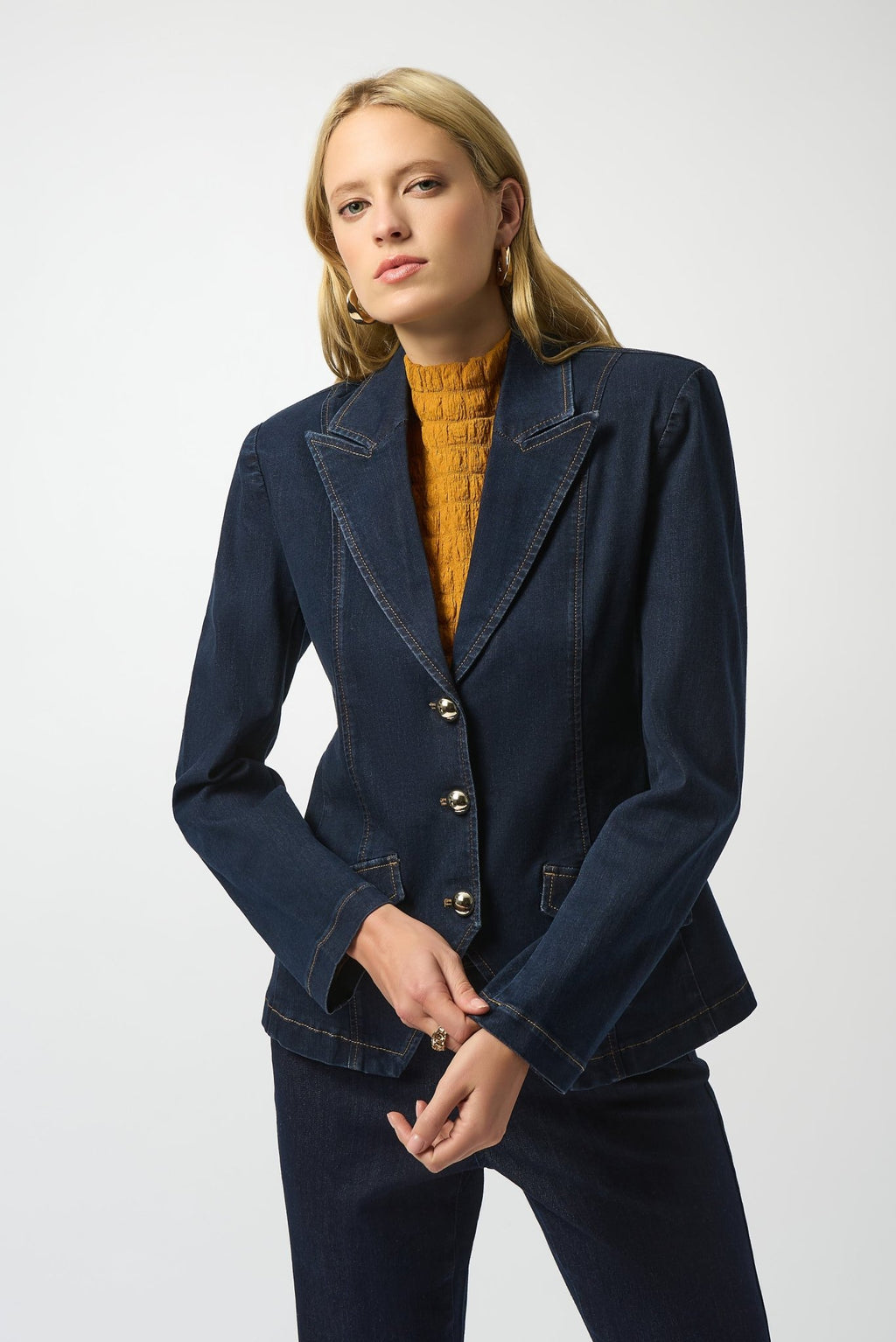 Shop Stretch Denim Fitted Blazer - Joseph Ribkoff