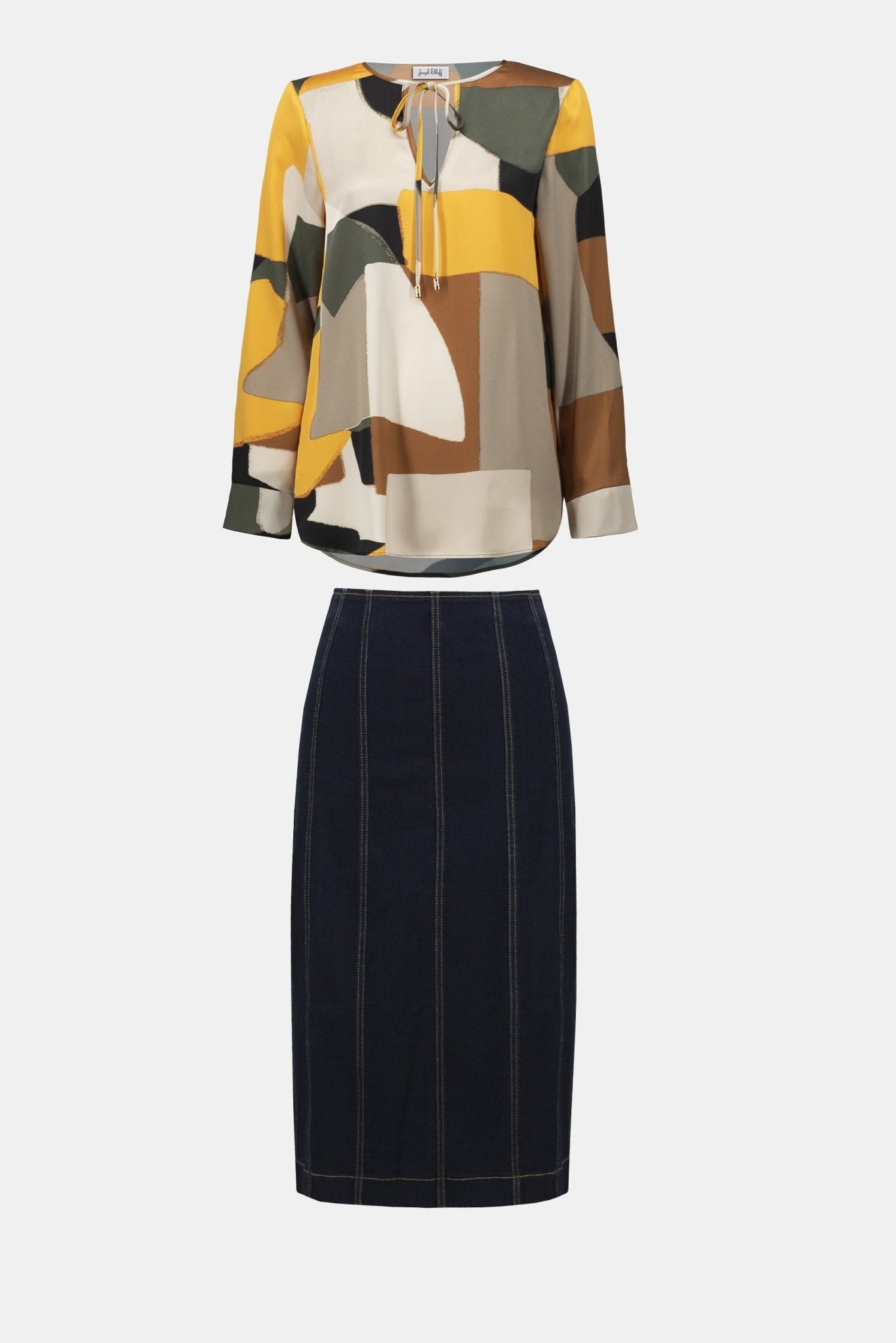 Shop Stretch Denim Panelled Pencil Skirt - Joseph Ribkoff