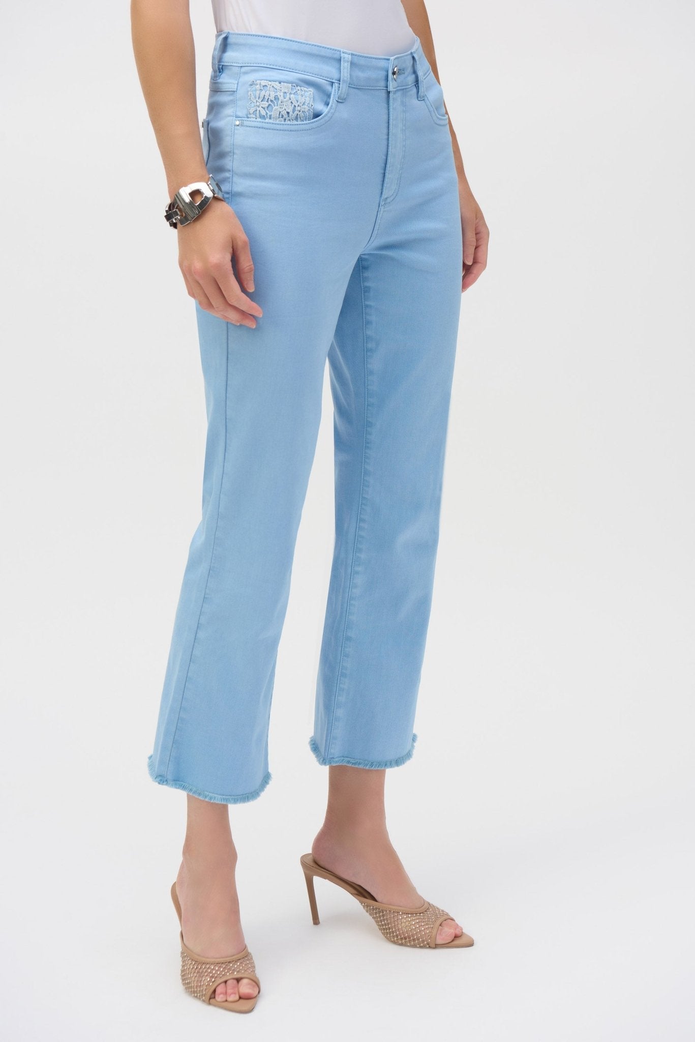 Shop Stretch Flare Crop Jeans with Frayed Hem - Joseph Ribkoff