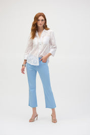 Shop Stretch Flare Crop Jeans with Frayed Hem - Joseph Ribkoff