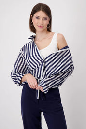 Shop Striped Cotton Shirt | Navy White - Monari