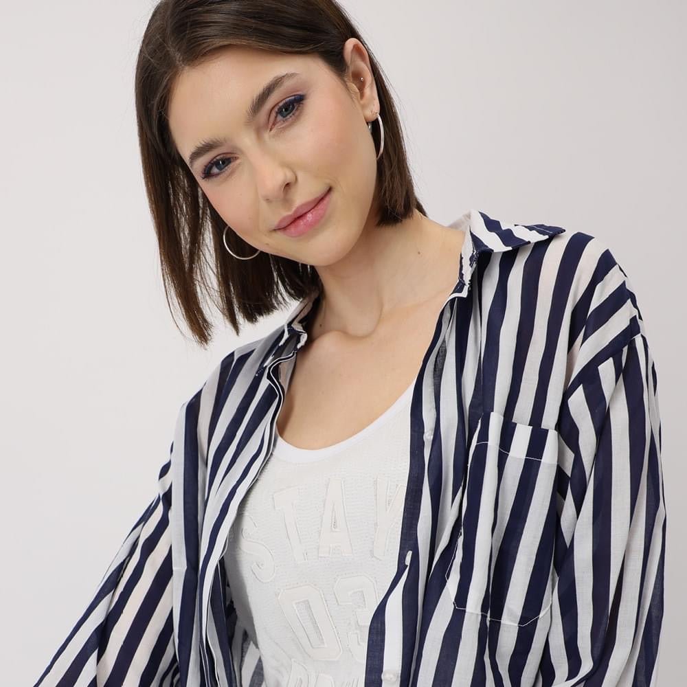 Shop Striped Cotton Shirt | Navy White - Monari