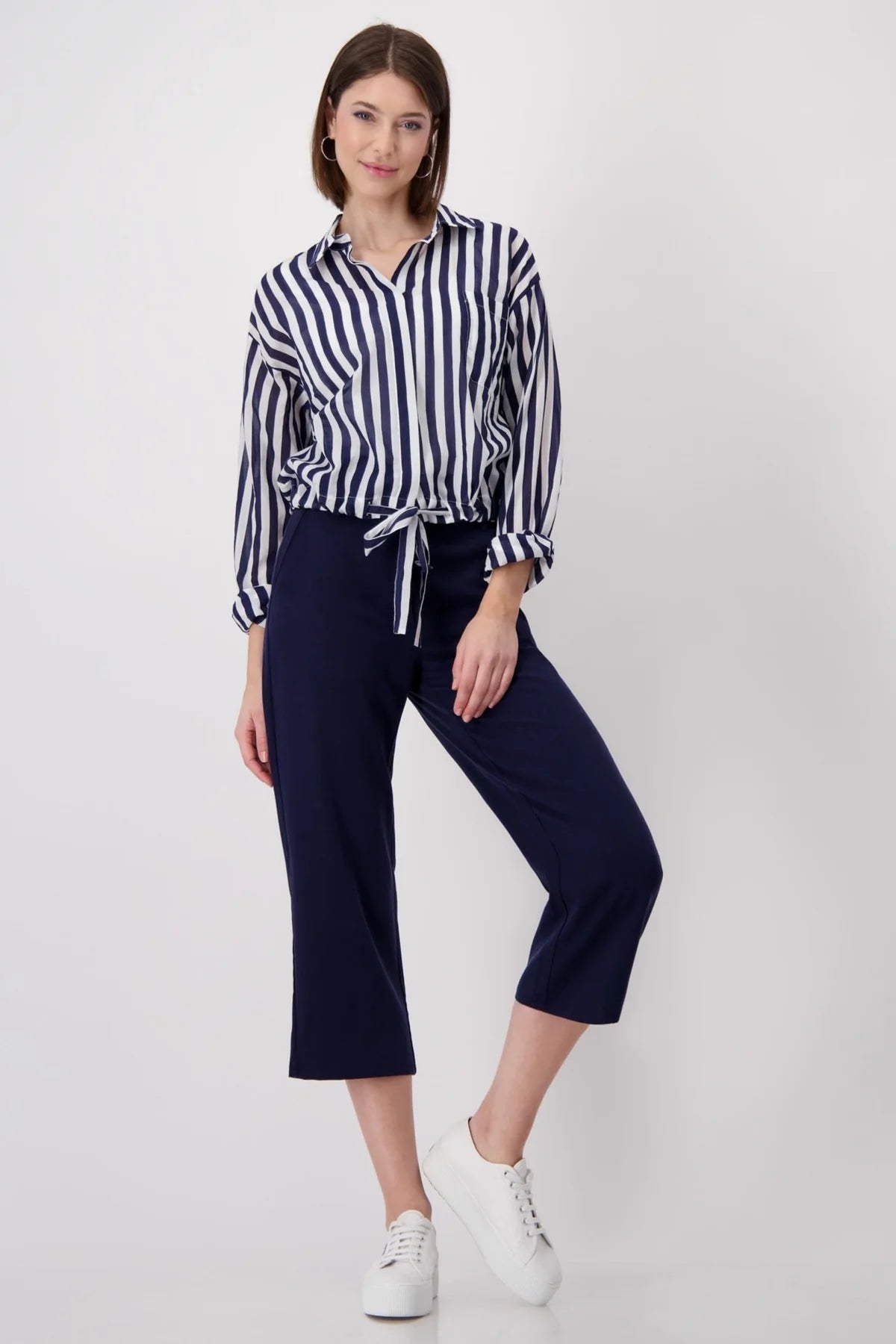 Shop Striped Cotton Shirt | Navy White - Monari