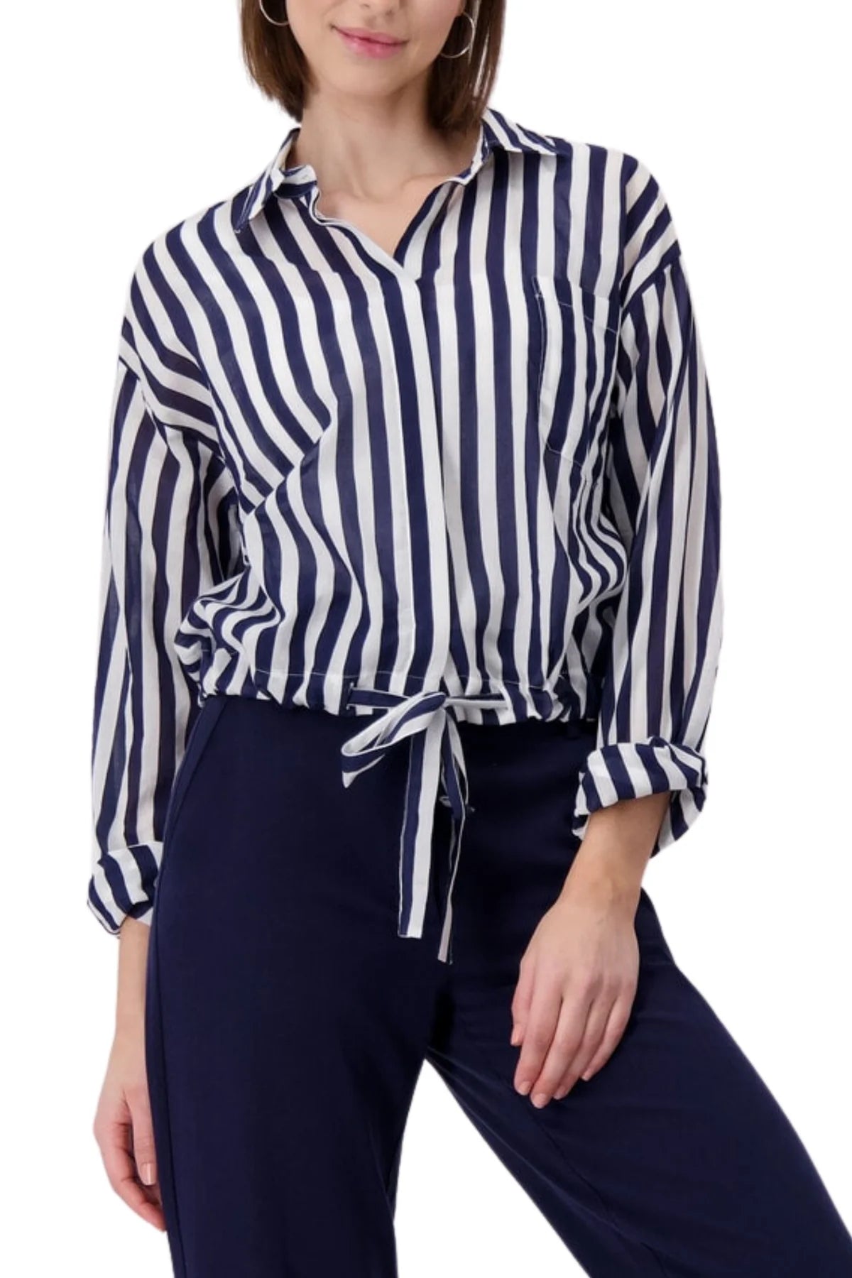 Shop Striped Cotton Shirt | Navy White - Monari