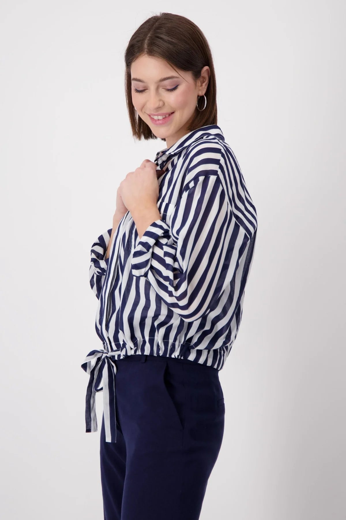 Shop Striped Cotton Shirt | Navy White - Monari