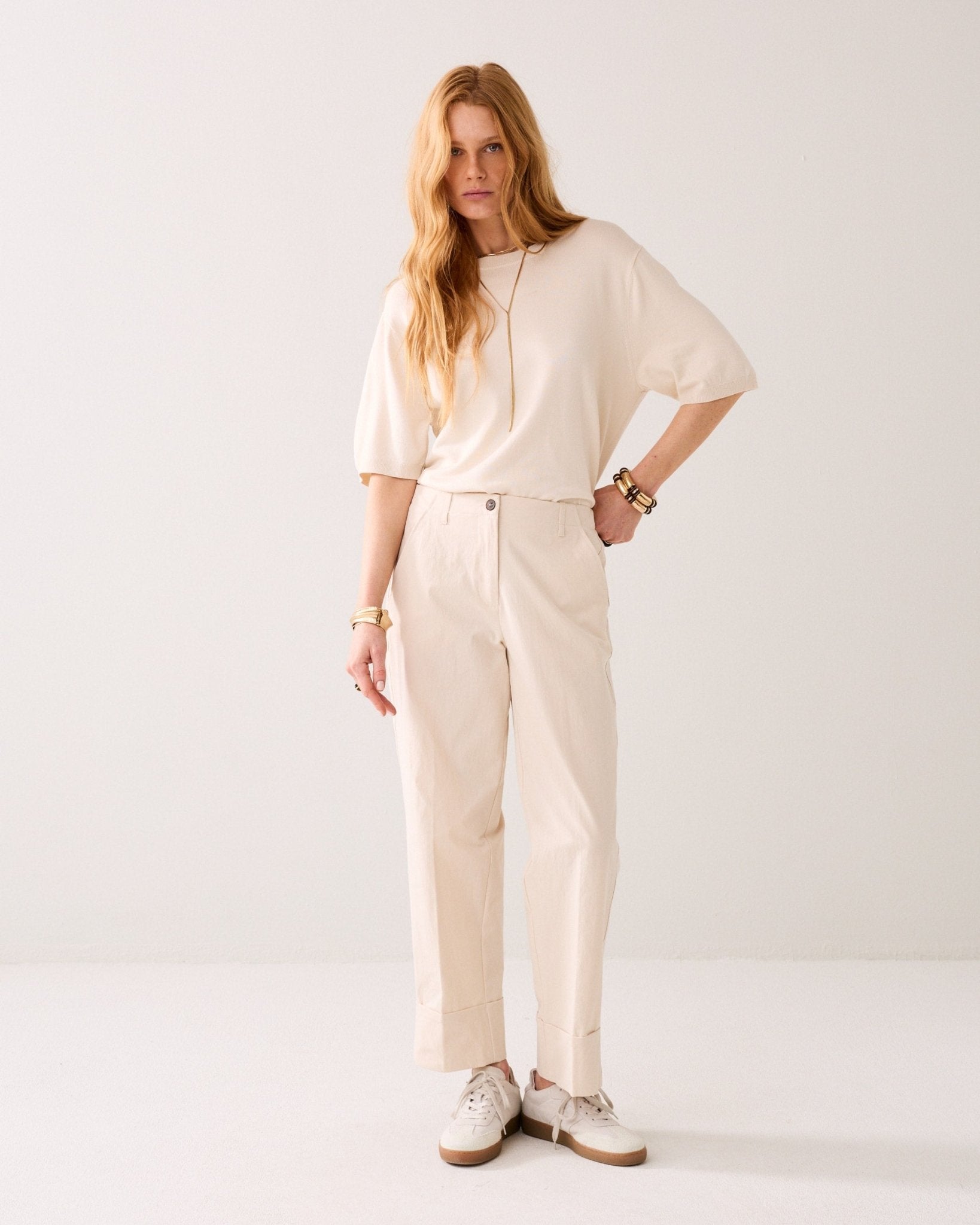 Shop Summum Woman Cotton Blend Pants Ivory - Summum Woman