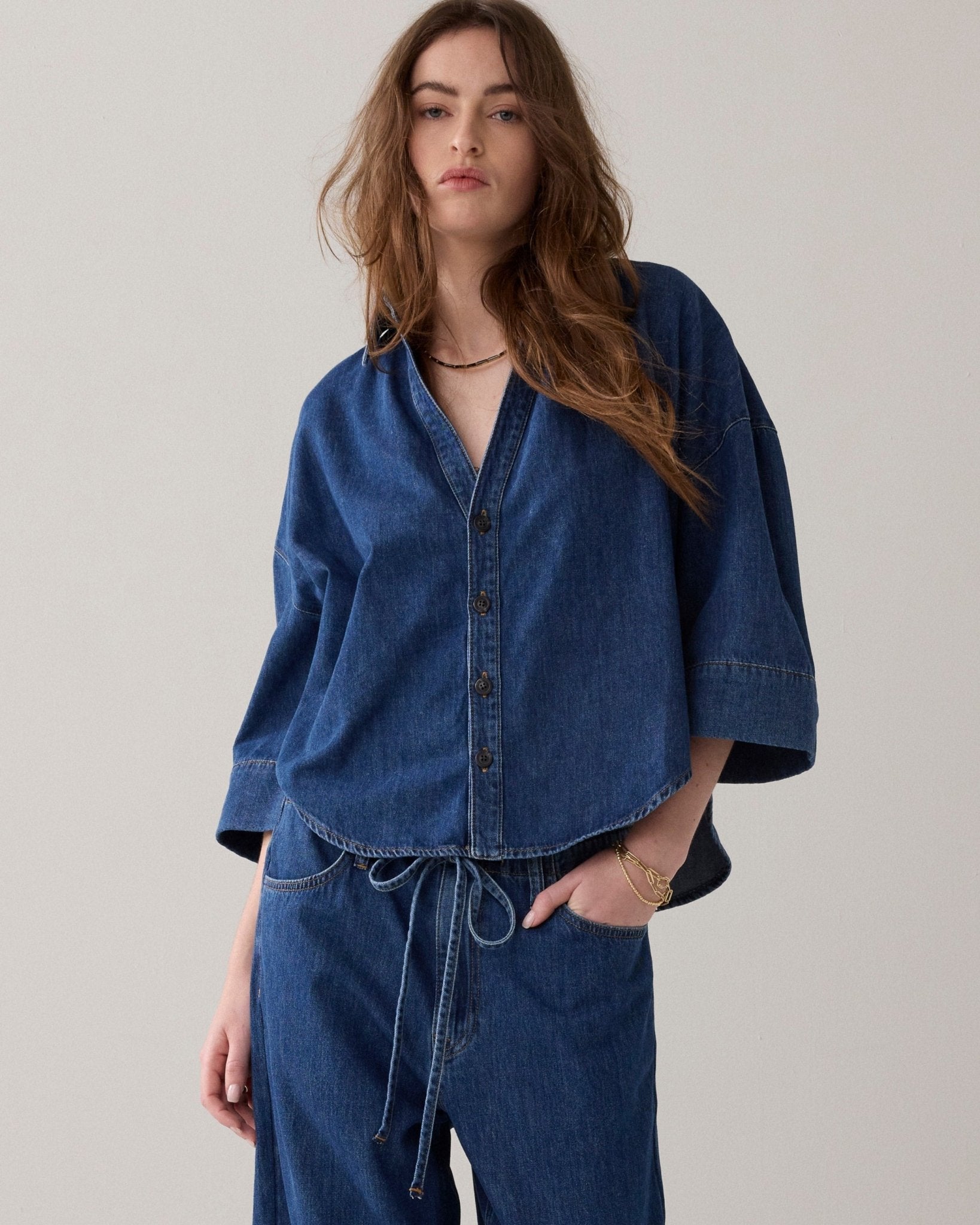 Shop Summum Woman Denim Kimono Blouse - Summum Woman