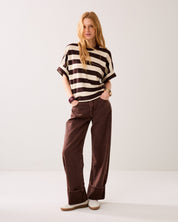 Shop Summum Woman Heavy Stripe Boxy Tee Coffee - Summum Woman