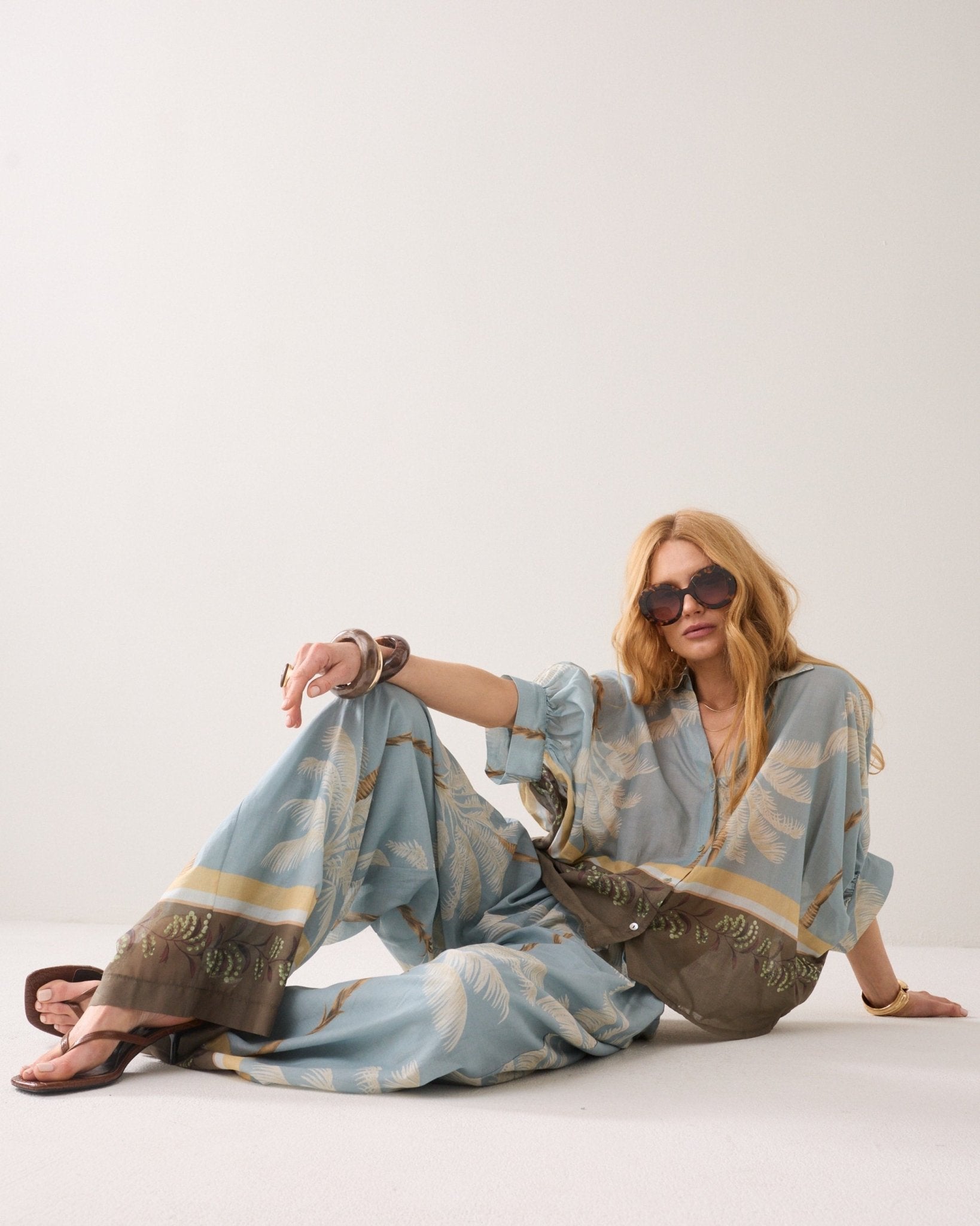 Shop Summum Woman Palm Tree Blouse Glacier Blue - Summum Woman