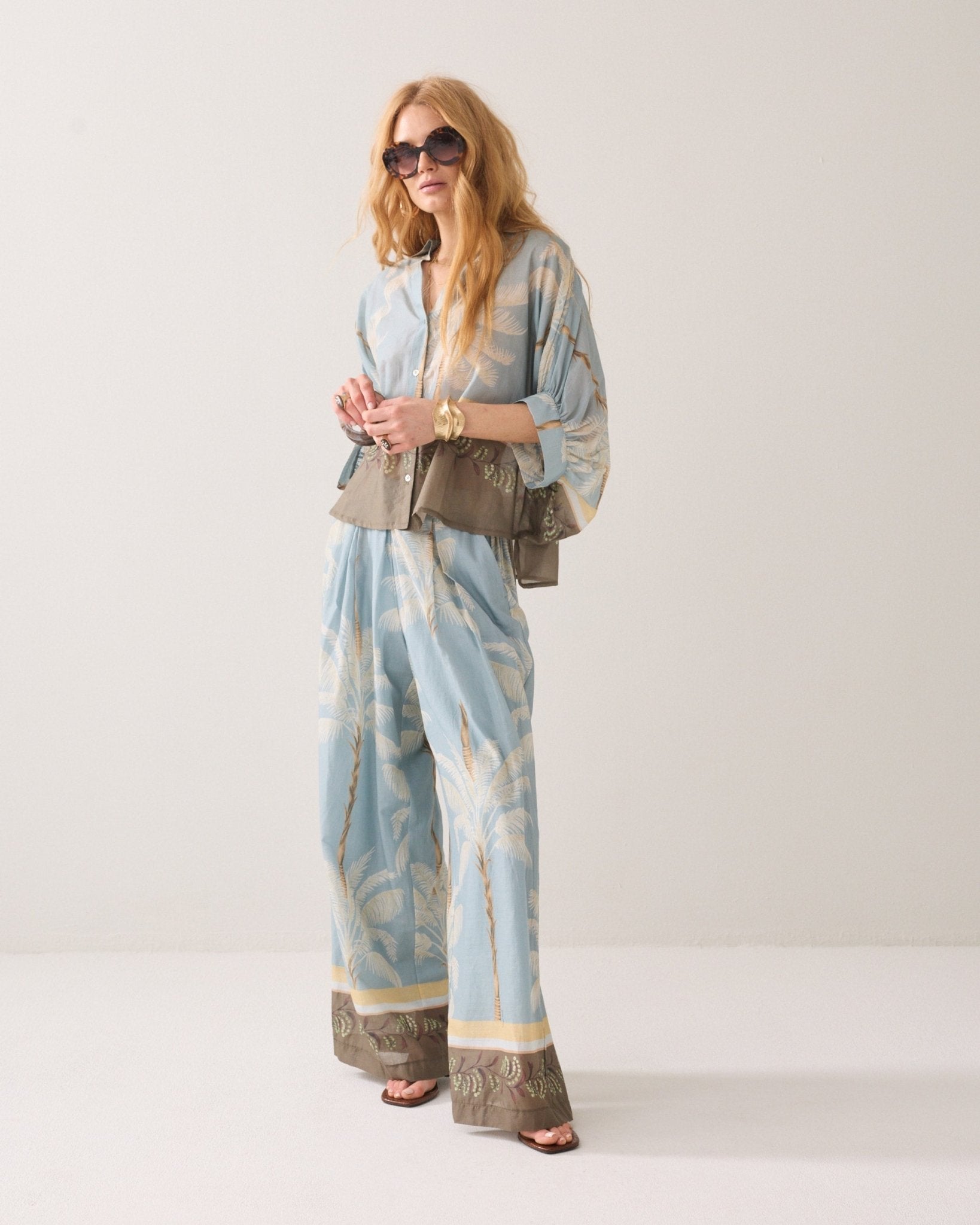 Shop Summum Woman Palm Tree Blouse Glacier Blue - Summum Woman