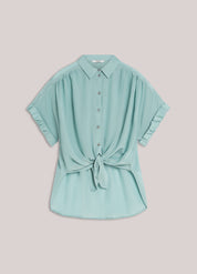 Shop Summum Woman Short Sleeve Vi Cotton Blouse Glacier Blue - Summum Woman