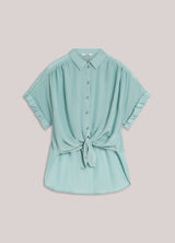 Summum Woman Short Sleeve Vi Cotton Blouse Glacier Blue