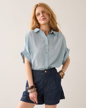Shop Summum Woman Short Sleeve Vi Cotton Blouse Glacier Blue - Summum Woman