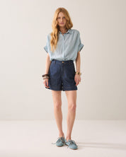 Shop Summum Woman Short Sleeve Vi Cotton Blouse Glacier Blue - Summum Woman