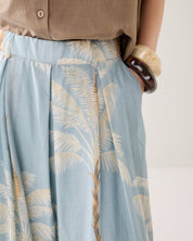 Shop Summum Woman Wide Leg Trouser Palm Tree Print Glacier Blue - Summum Woman