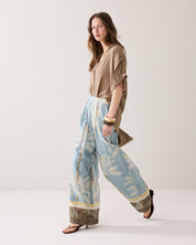 Shop Summum Woman Wide Leg Trouser Palm Tree Print Glacier Blue - Summum Woman