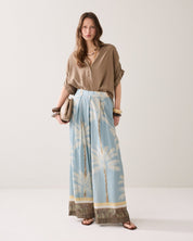 Shop Summum Woman Wide Leg Trouser Palm Tree Print Glacier Blue - Summum Woman