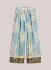Shop Summum Woman Wide Leg Trouser Palm Tree Print Glacier Blue - Summum Woman