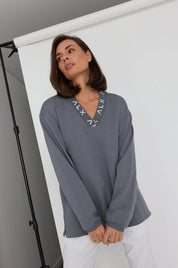 Shop Surman V - Neck Sweater | Slate Grey - Alexandra Australia