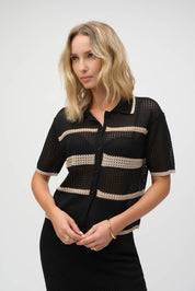 Shop Sweater Knit Open Stitch Stripe Cover Up - Joseph Ribkoff