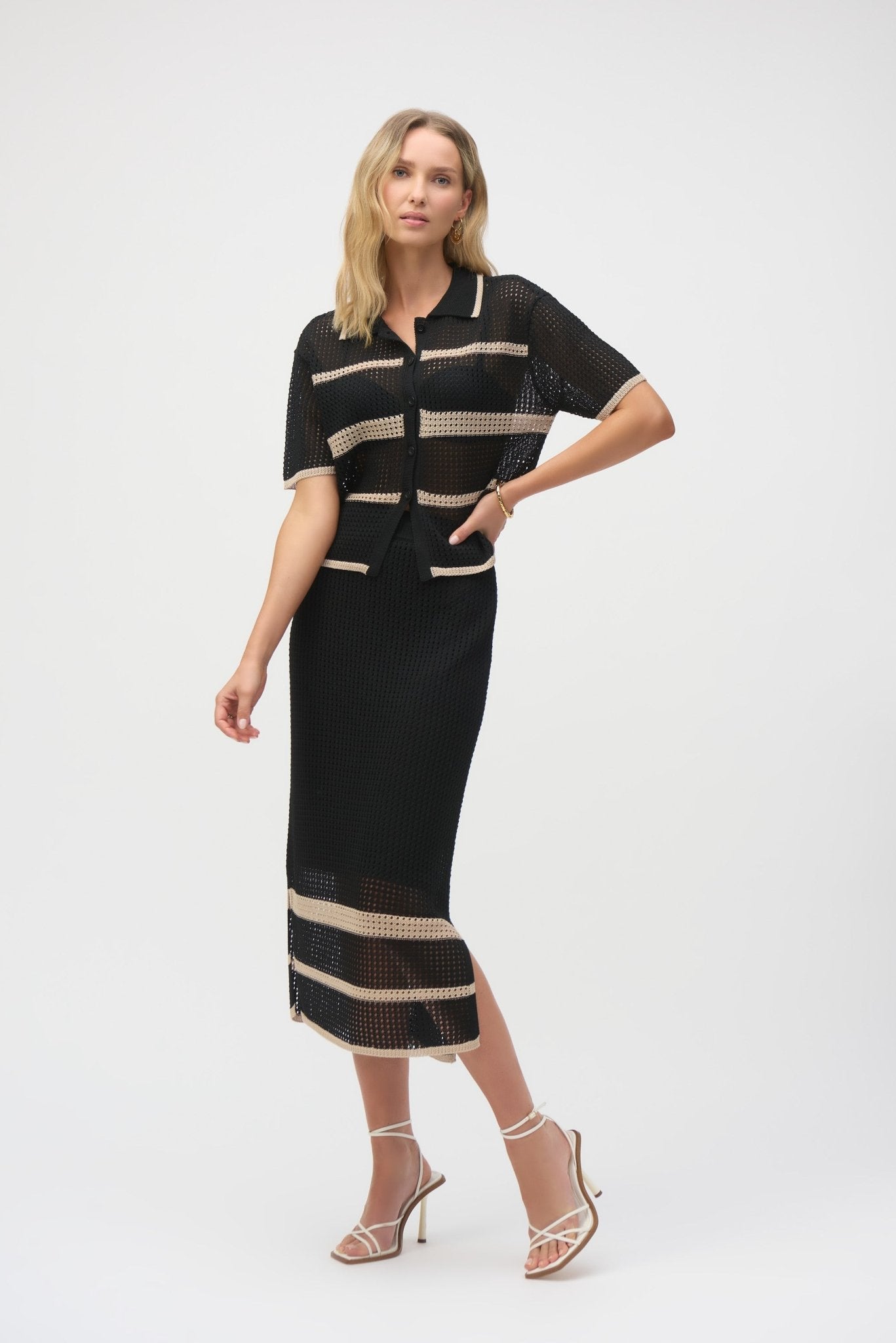 Shop Sweater Knit Open Stitch Stripe Skirt - Joseph Ribkoff