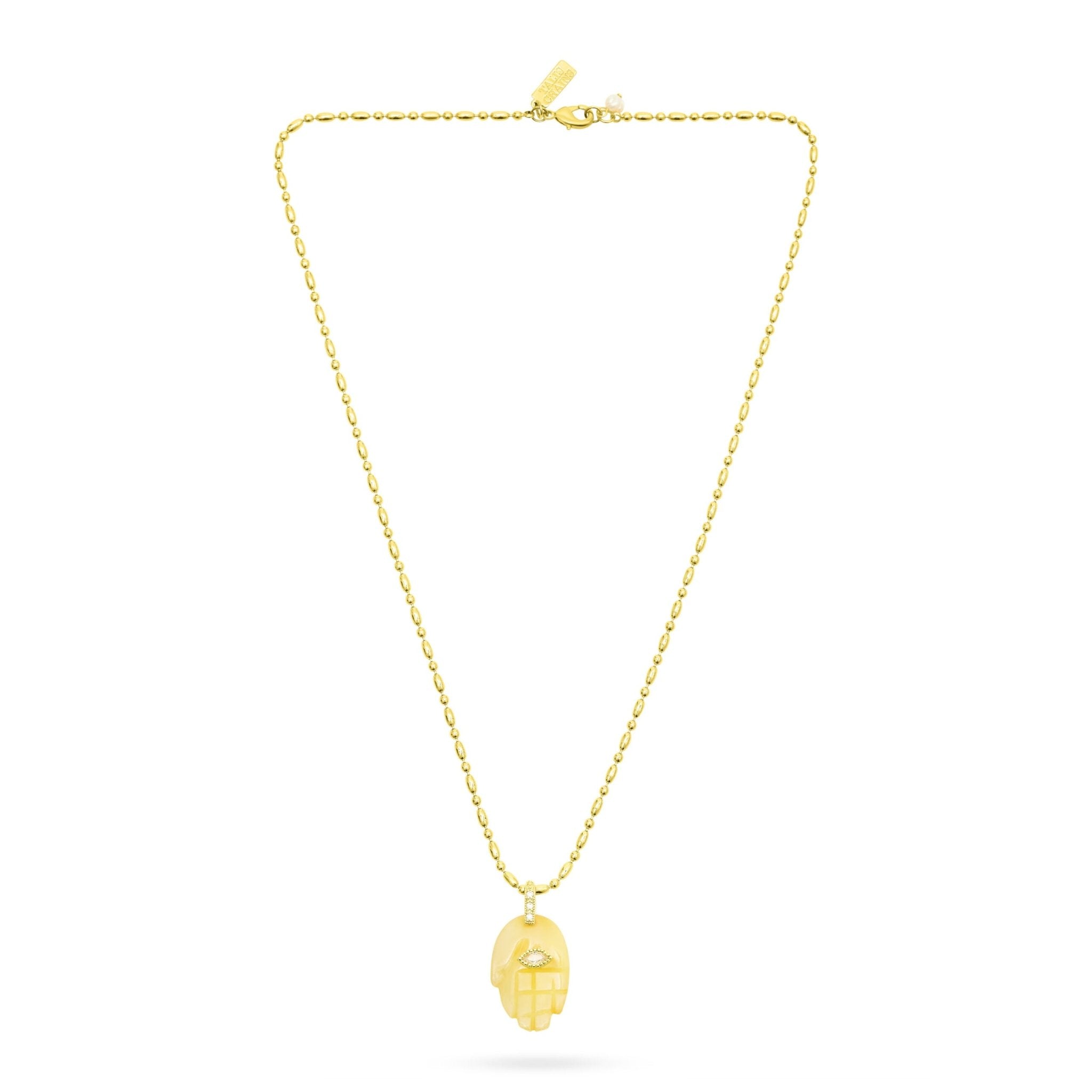 Shop Talis Chains Protective Hand Pendant Necklace—Yellow Jade - Talis Chains