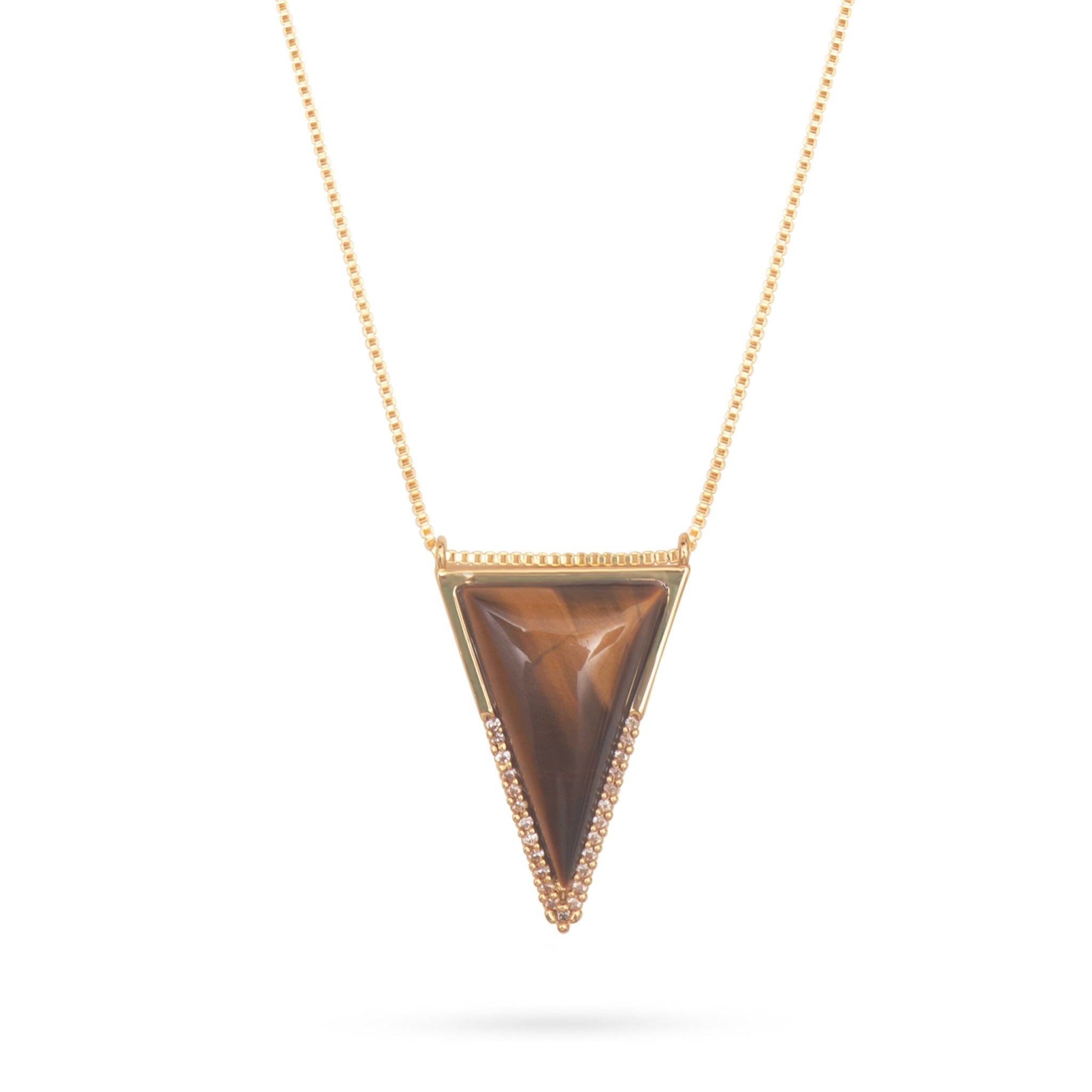 Shop Talis Chains Triangle Pendant Necklace—Tiger Eye - Talis Chains